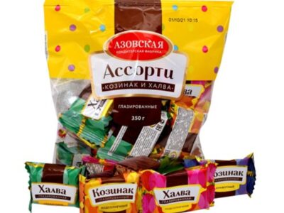 Bonb&oacute;ny chalva Azovsk&aacute; Mie&scaron;an&eacute; s kozinakmi/ Конфеты халва Азовская Ассорти с козинаками